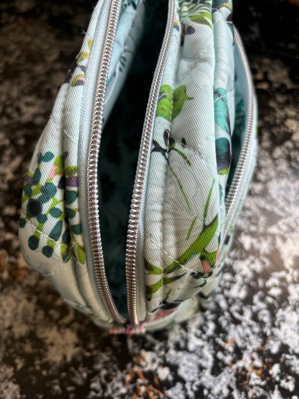 Vera Bradley Quilted Floral Cosmetic Bag in Light Blue with Green Accents - Picture 8 of 11